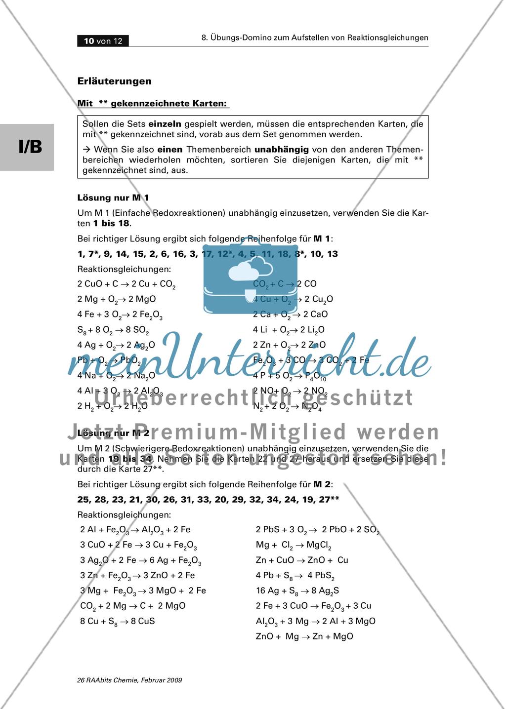 Übungs-Domino zum Aufstellen von Reaktionsgleichungen Preview 10