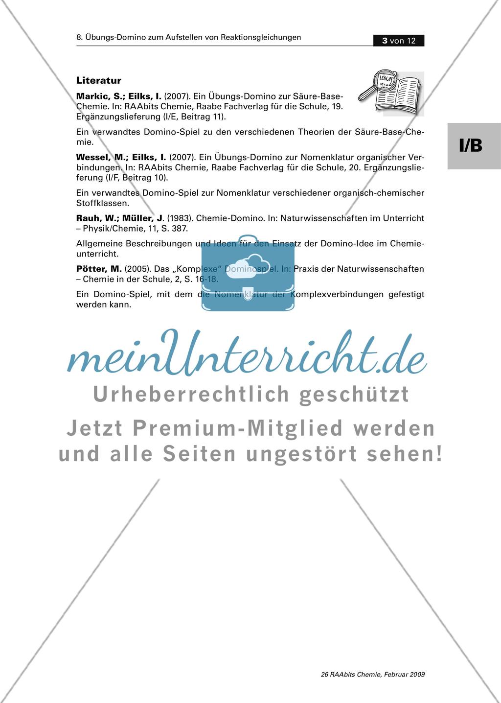 Übungs-Domino zum Aufstellen von Reaktionsgleichungen Preview 3
