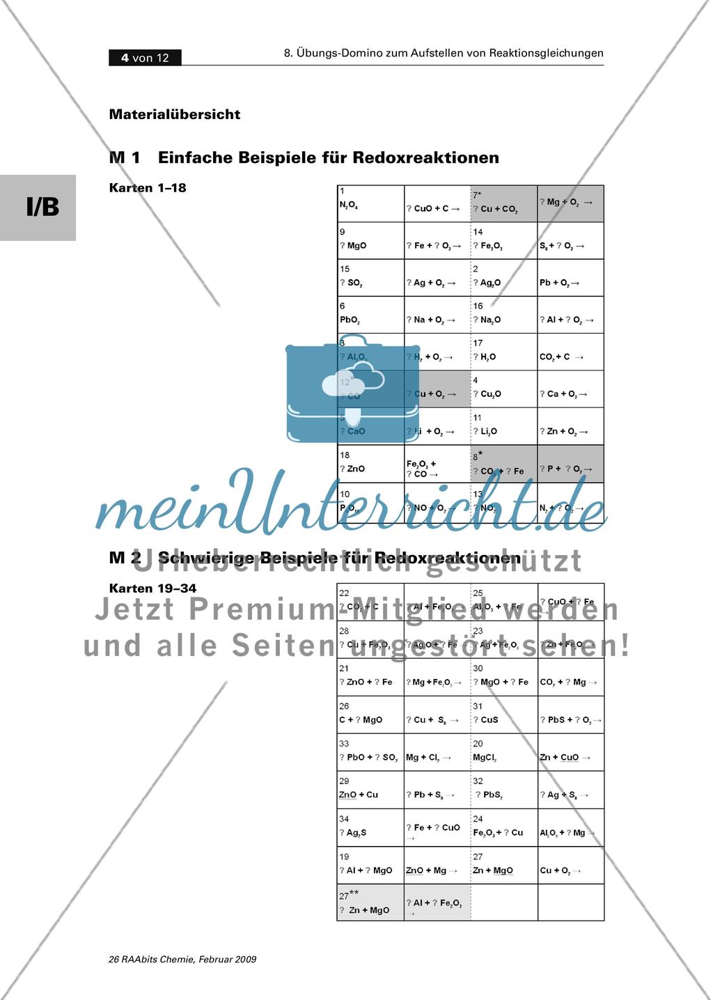 Übungs-Domino zum Aufstellen von Reaktionsgleichungen Preview 4