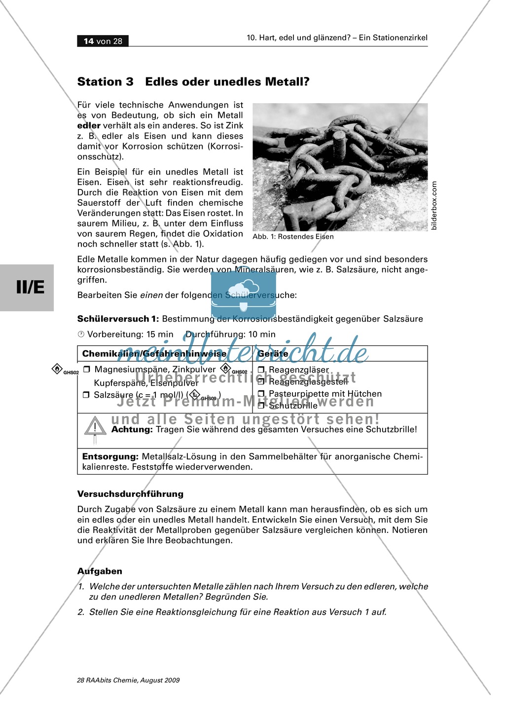 Edel oder Unedel: Korrosionsbeständigkeit und Verdrängungsreihe der Metalle Preview 1