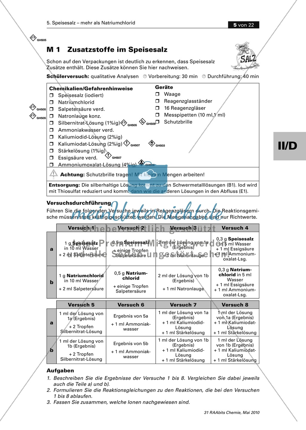 Qualitativer Nachweis von Zusatzstoffen im Speisesalz Preview 1