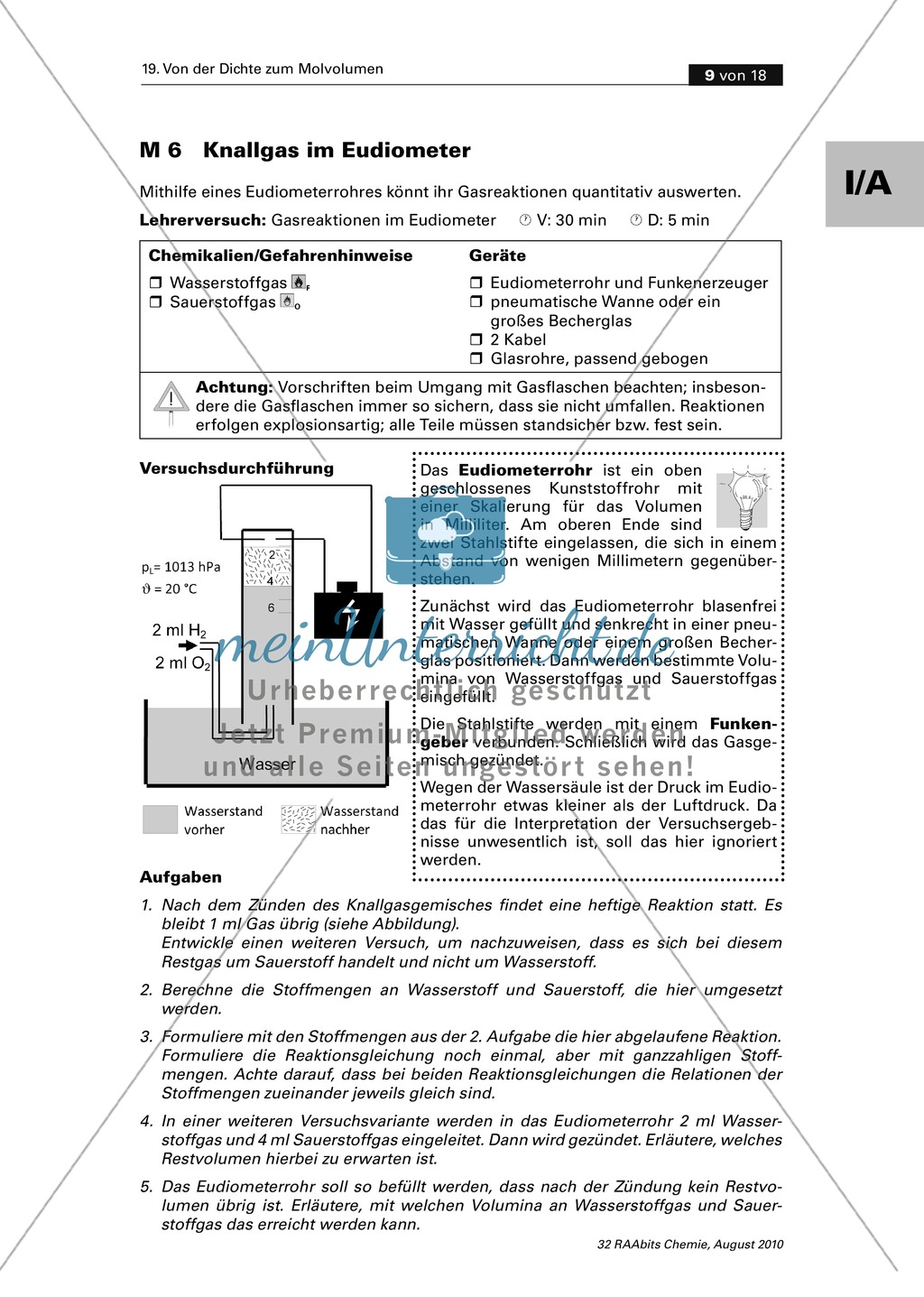 Quantitative Auswertung von Gasreaktionen mit dem Eudiometer Preview 1