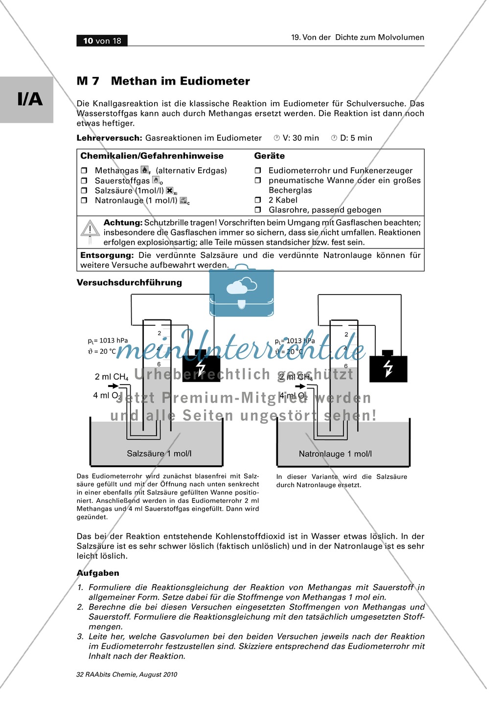 Quantitative Auswertung von Gasreaktionen mit dem Eudiometer Preview 2
