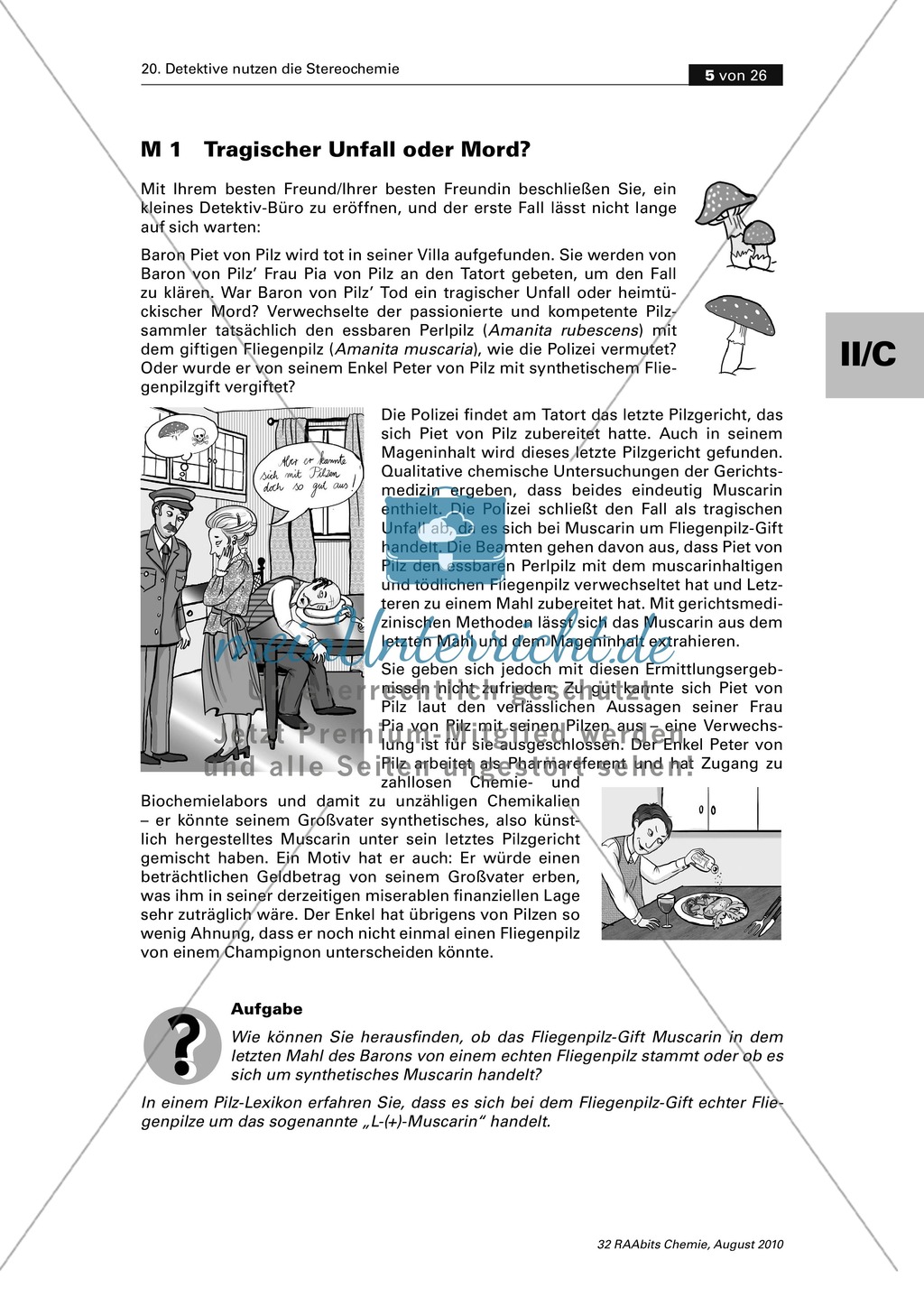Die Stereochemie im spannenden Kontext: Aufklärung eines fiktiven Todesfalls durch L-(+)-Muscarin (Fliegenpilze) Preview 1