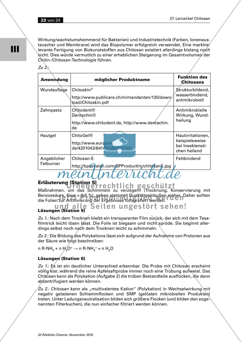 Herstellung einer Verpackungsfolie aus Chitosan. Mit Informationstext, Schülerversuch mit Versuchsanleitung und Zusatzversuch. Enthält didaktische Anmerkungen und Lösungen. Preview 2
