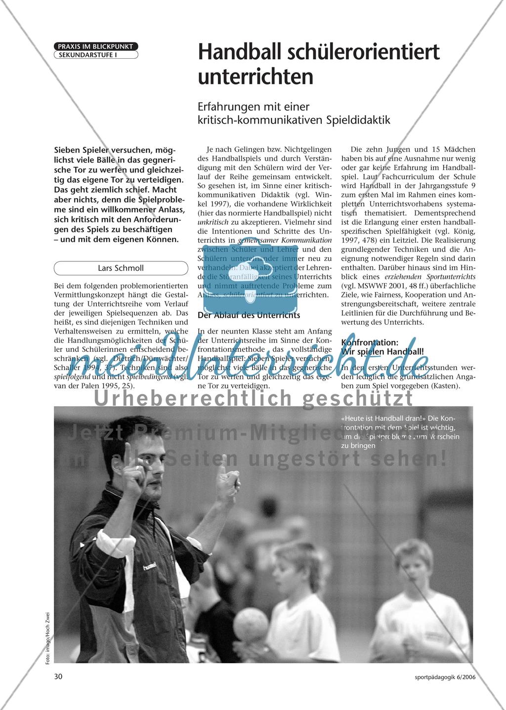 Handball schülerorientiert unterrichten - Erfahrungen mit einer kritisch-kommunikativen Spieldidaktik Preview 1