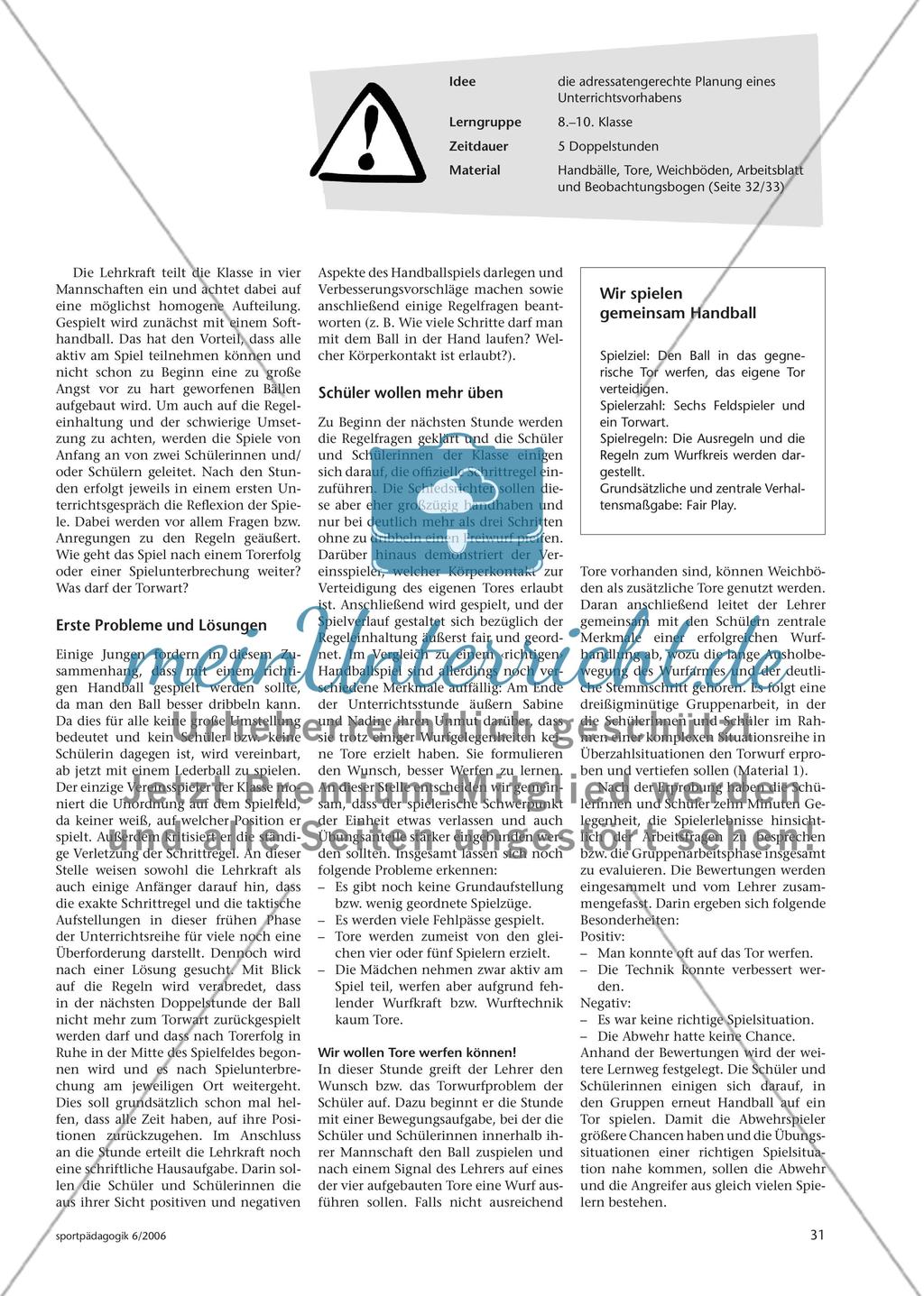 Handball schülerorientiert unterrichten - Erfahrungen mit einer kritisch-kommunikativen Spieldidaktik Preview 2