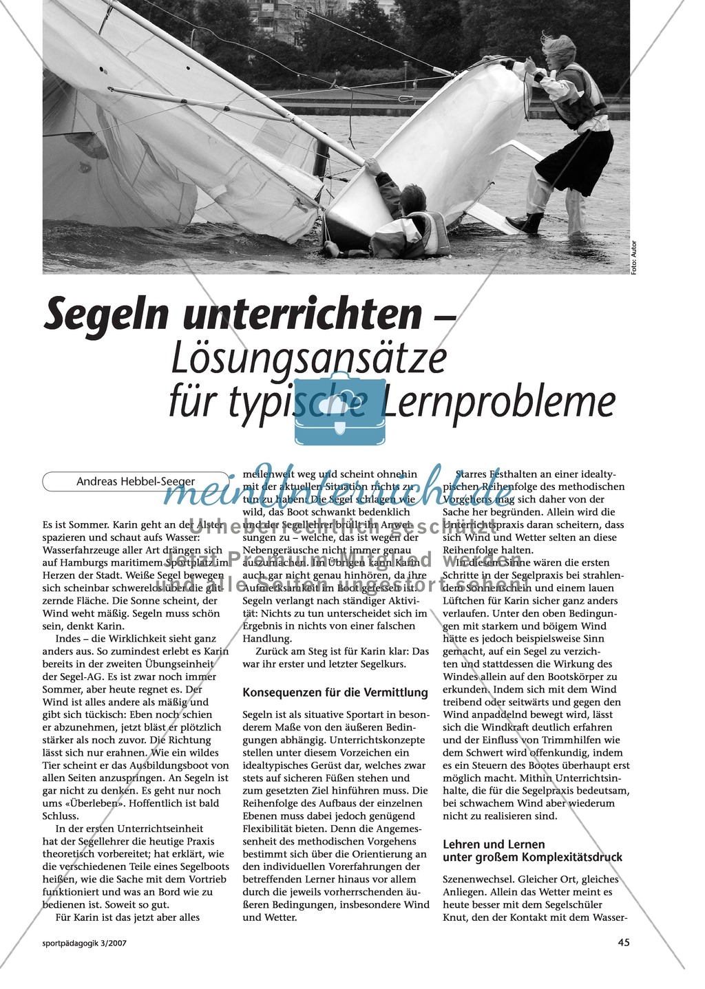 Wassersport: Infotext über typische Probleme des Segelunterrichts und deren Lösungen Preview 1