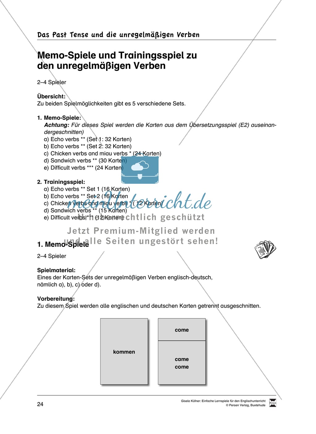 Lernspiele: Wortschatz, Rechtschreibung und Wahrnehmung, unregelmäßige Verben, Mitlautverdopplung, Vokale Preview 2