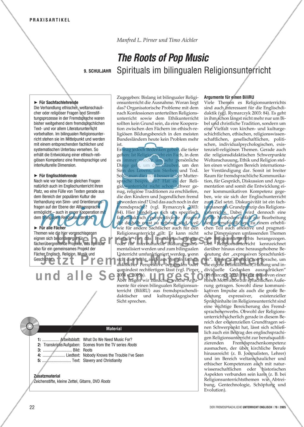 The Roots of Pop Music - Spirituals im bilingualen Religionsunterricht Preview 1
