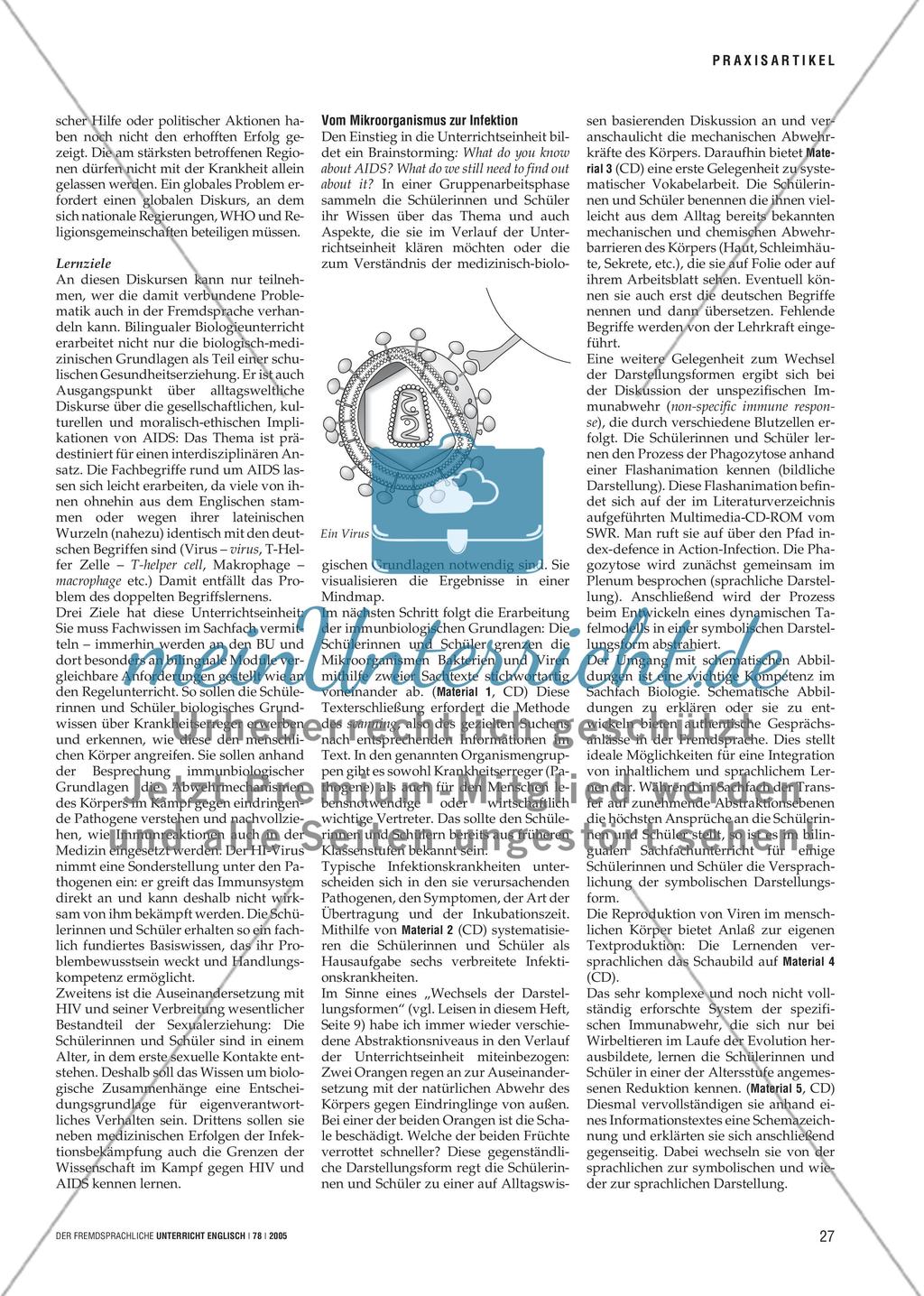 Viruses – Their Mission is Transmission - Thema AIDS im bilingualen Biologieunterricht Preview 2