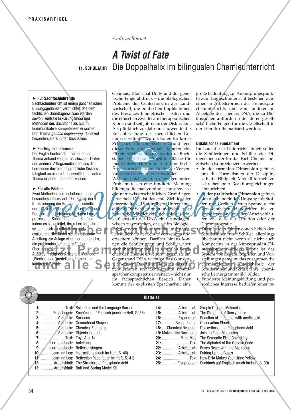 A Twist of Fate - Die Doppelhelix im bilingualen Chemieunterricht Preview 1