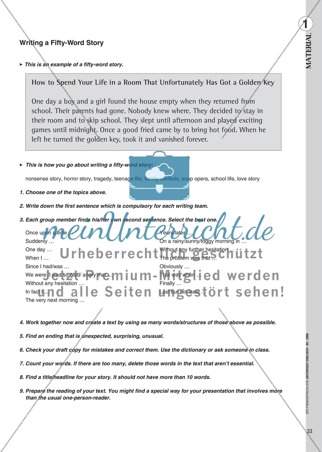 The Fifty-Word Story - Ein Vorschlag zum kreativen Schreiben Preview 2