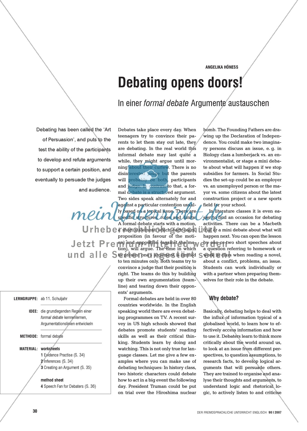 Debating opens doors. In einer 'formal debate' Argumente austauschen: Praxisartikel Preview 1