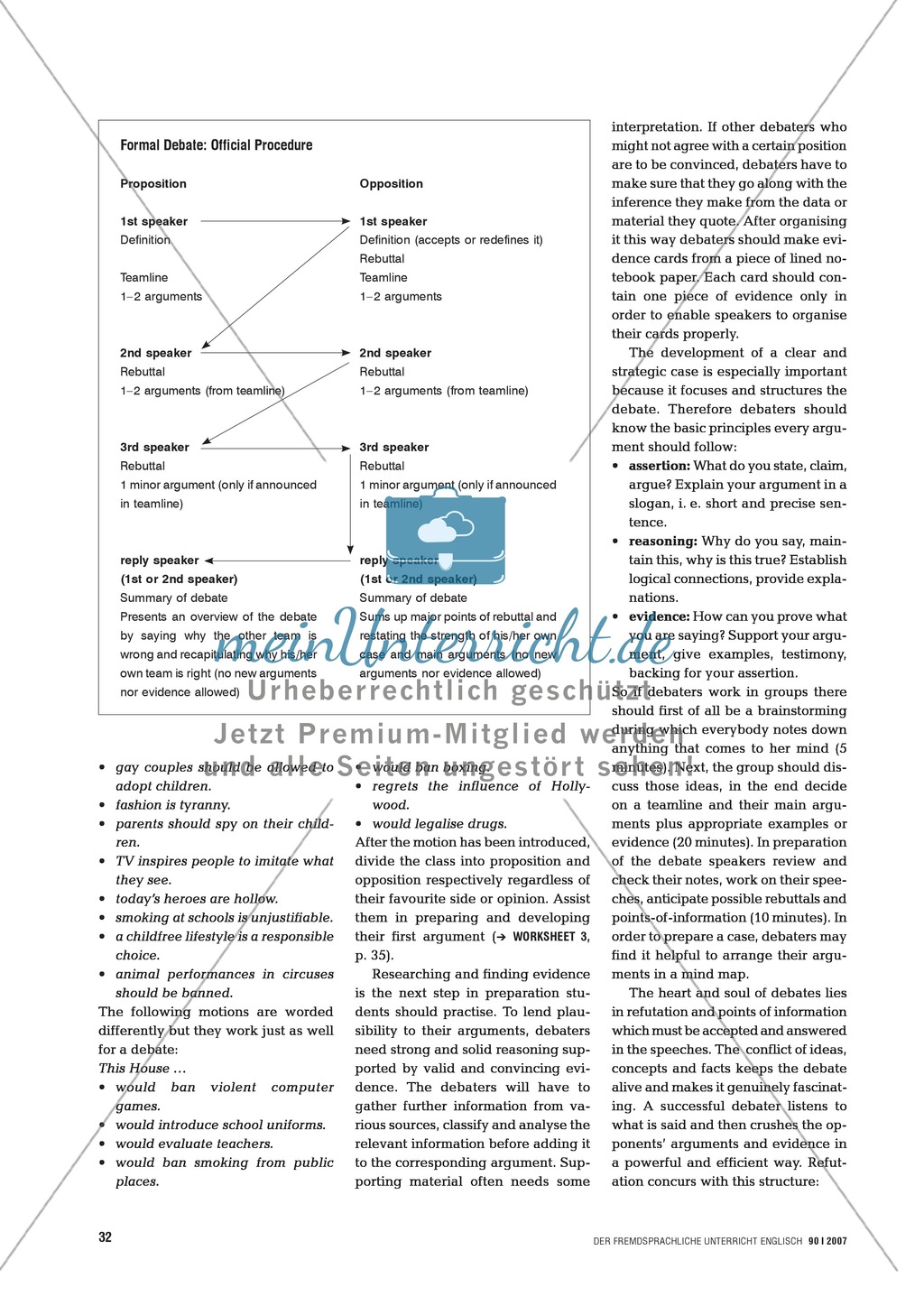 Debating opens doors. In einer 'formal debate' Argumente austauschen: Praxisartikel Preview 3
