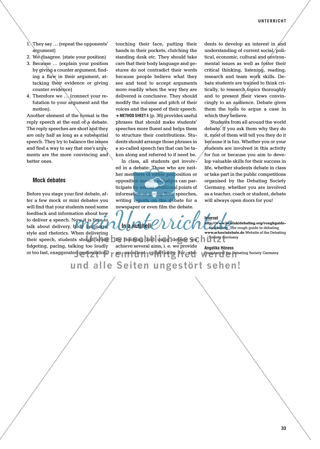 Debating opens doors. In einer 'formal debate' Argumente austauschen: Praxisartikel Preview 4