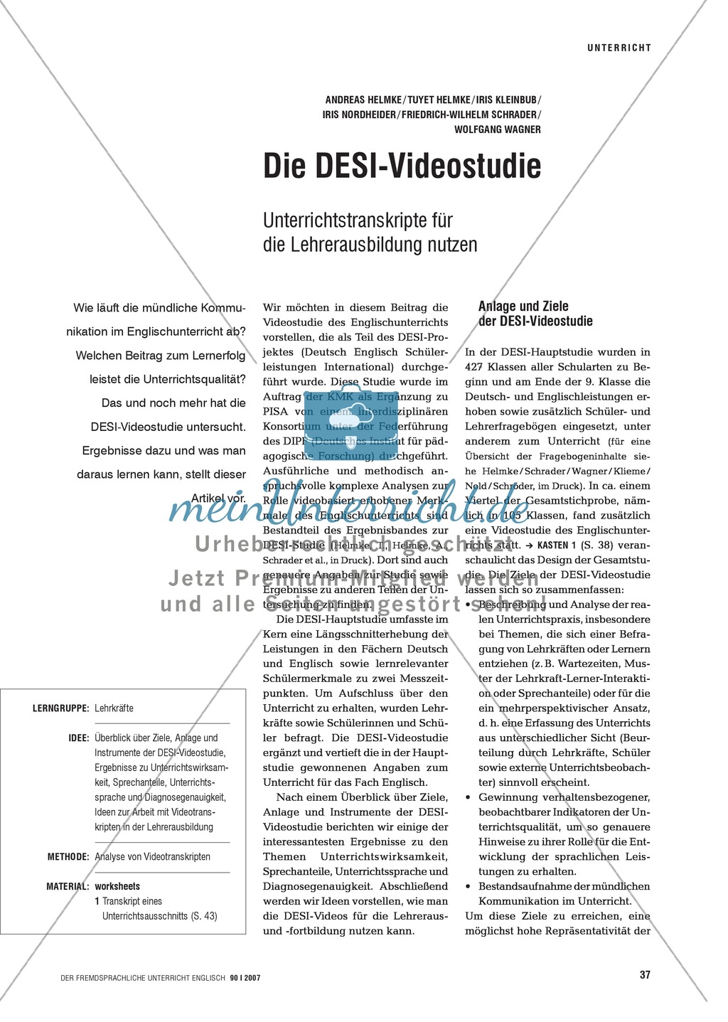 Die DESI-Videostudie. Unterrichtstranskripte für die Lehrerausbildung nutzen: Praxisartikel Preview 1