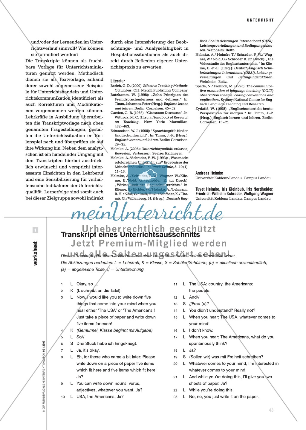 Die DESI-Videostudie. Unterrichtstranskripte für die Lehrerausbildung nutzen: Praxisartikel Preview 7