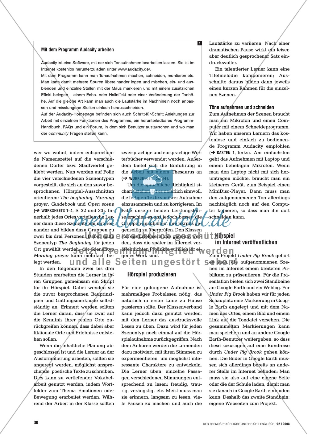 Under Pig Brook. Das Hörspiel 'Under Milk Wood' analysieren, eigene Hörspielszenen produzieren: Praxisartikel Preview 3