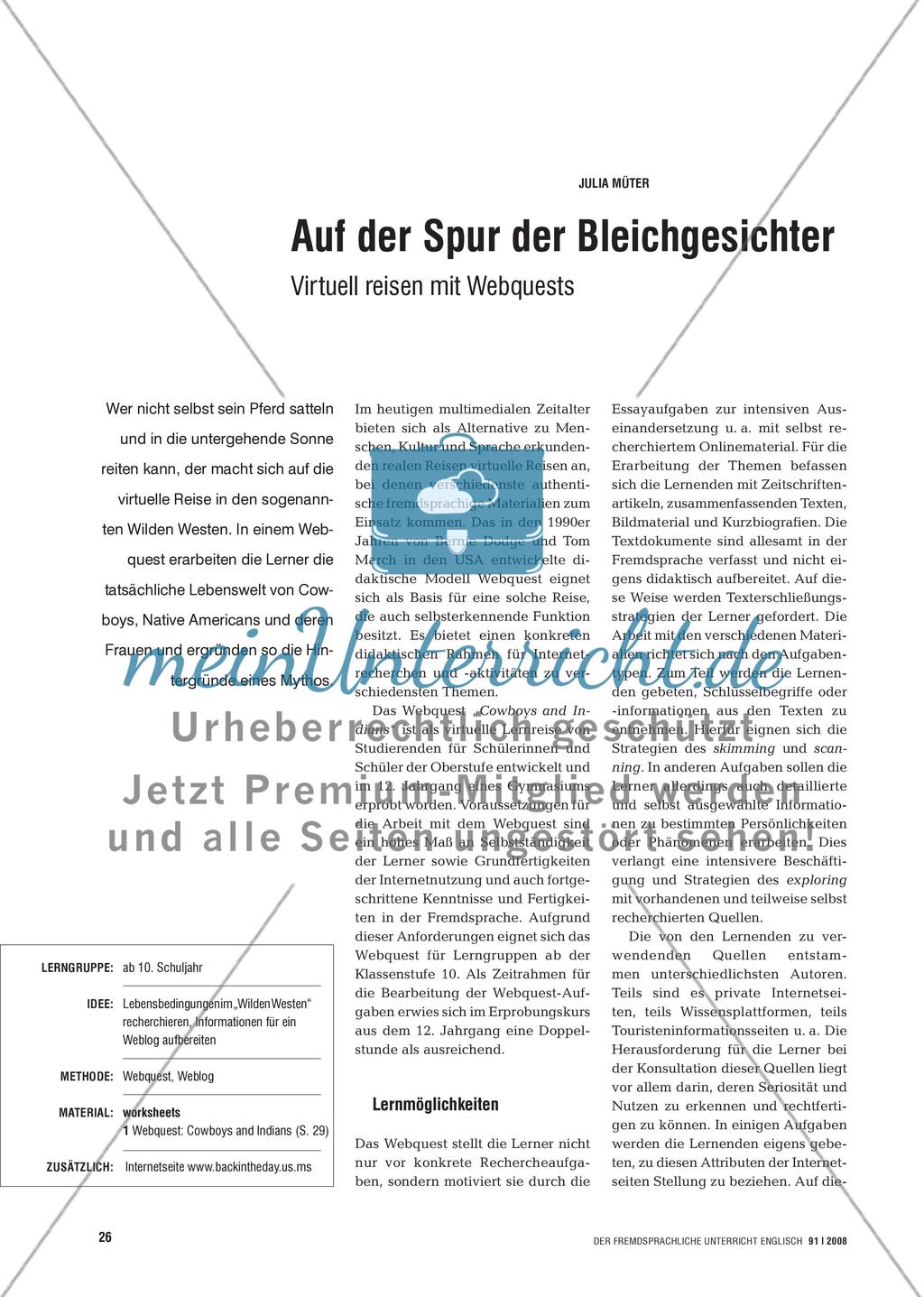 Auf der Spur der Bleichgesichter - Virtuell reisen mit Webquests Preview 1