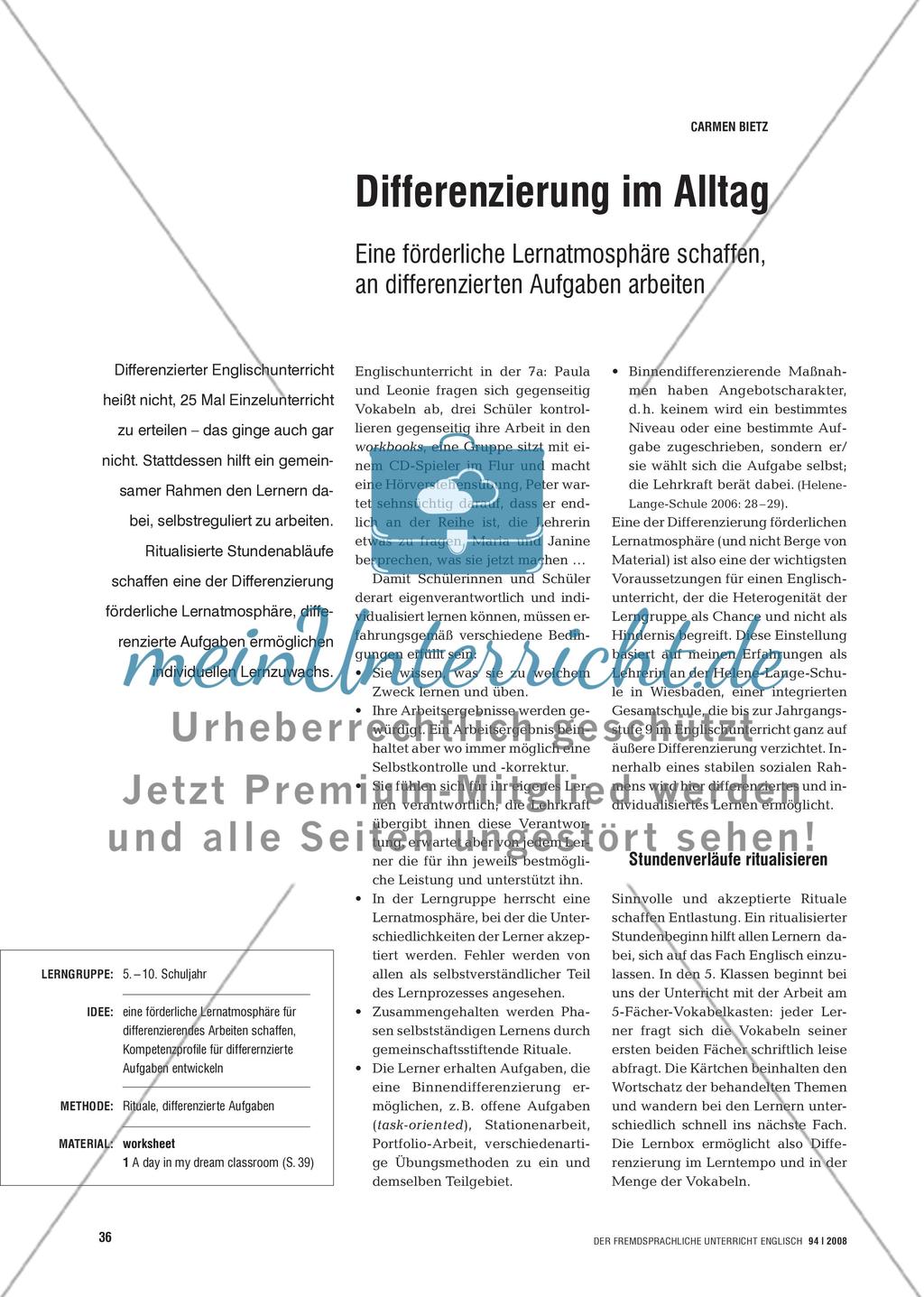 Differenzierung im Alltag - Eine förderliche Lernatmosphäre schaffen, an differenzierten Aufgaben arbeiten Preview 1