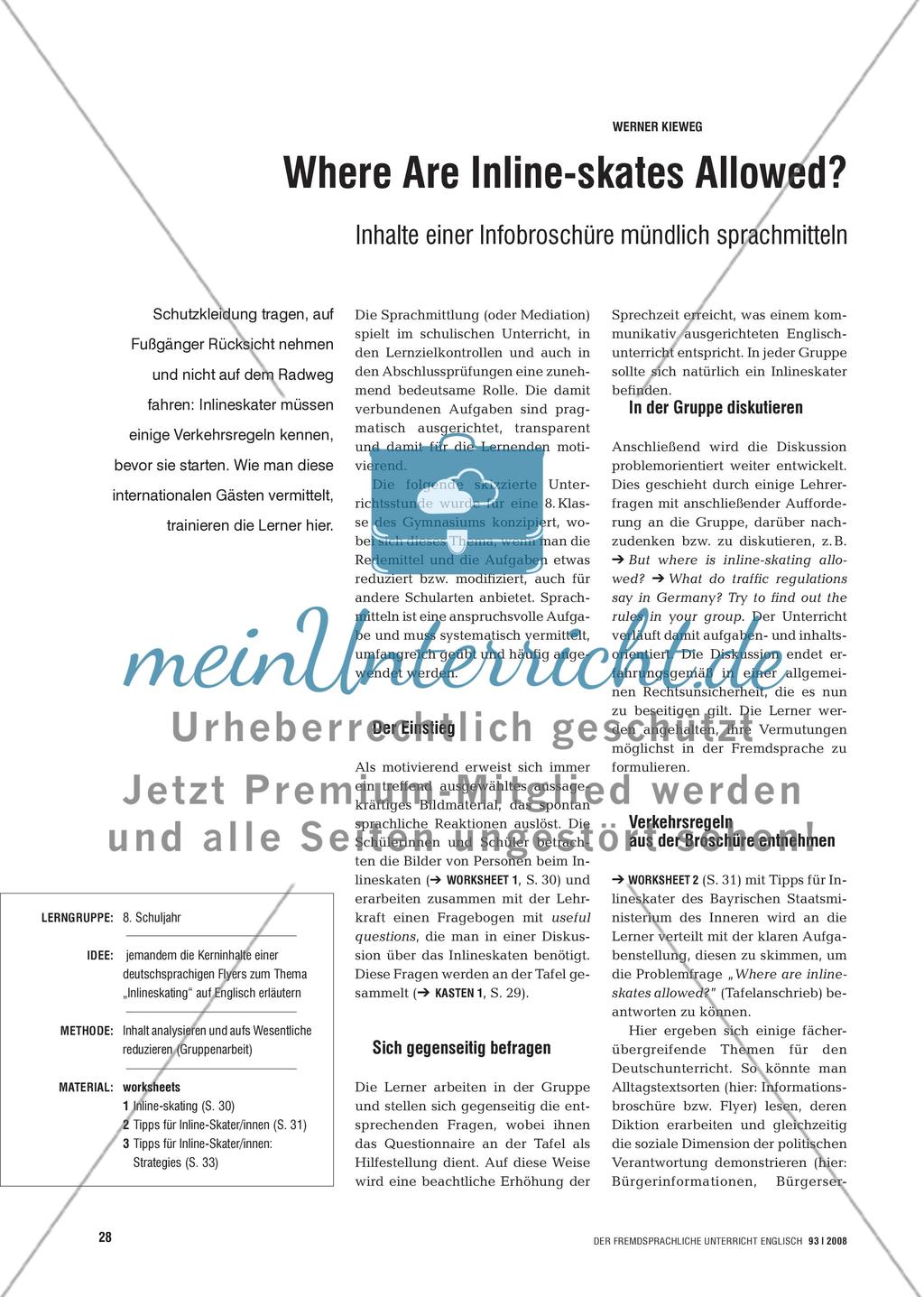 Where Are Inline-skates Allowed? - Inhalte einer Infobroschüre mündlich sprachmitteln Preview 1