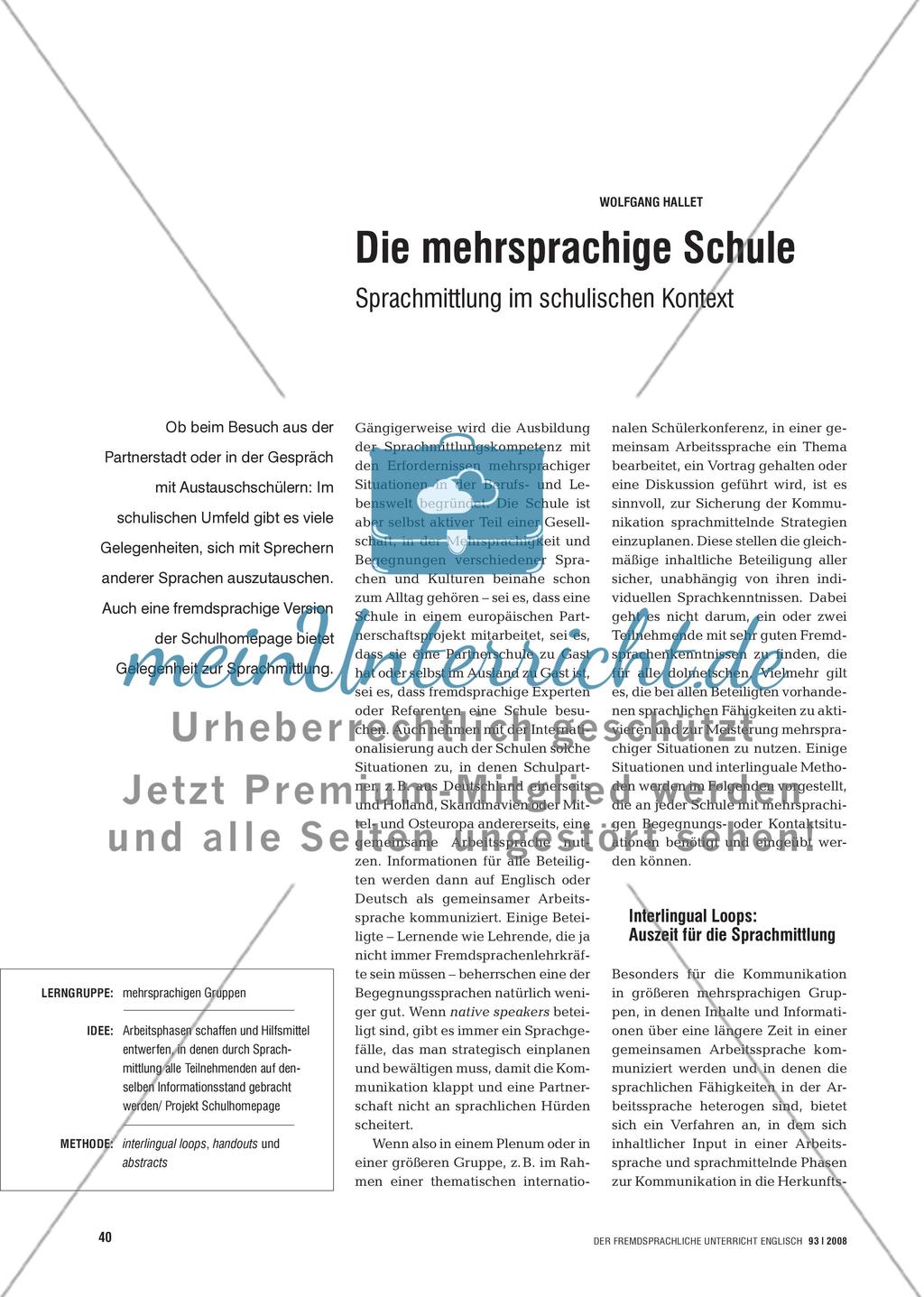Die mehrsprachige Schule - Sprachmittlung im schulischen Kontext Preview 1