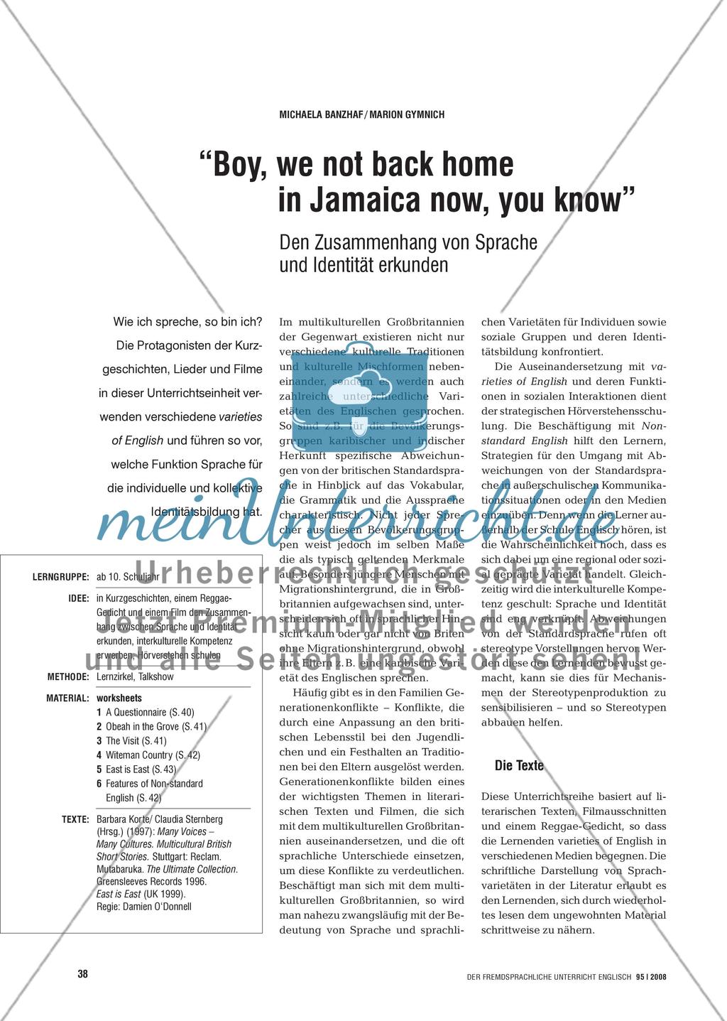 “Boy, we not back home in Jamaica now, you know” - Den Zusammenhang von Sprache und Identität erkunden Preview 1