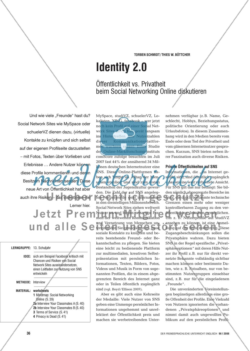 Identity 2.0 - Öffentlichkeit vs. Privatheit beim Social Networking Online diskutieren Preview 1