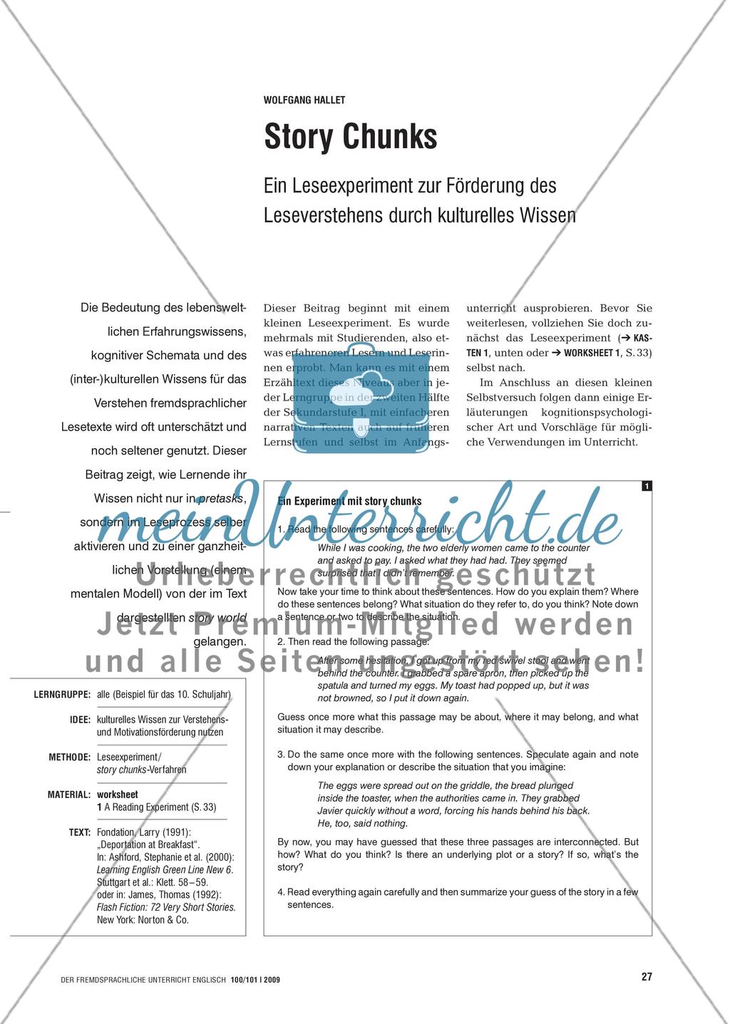 Story chunks - Ein Leseexperiment zur Förderung des Leseverstehens durch kulturelles Wissen Preview 1