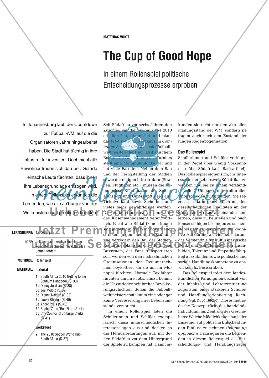 The Cup of Good Hope - In einem Rollenspiel politische Entscheidungsprozesse erproben Preview 1