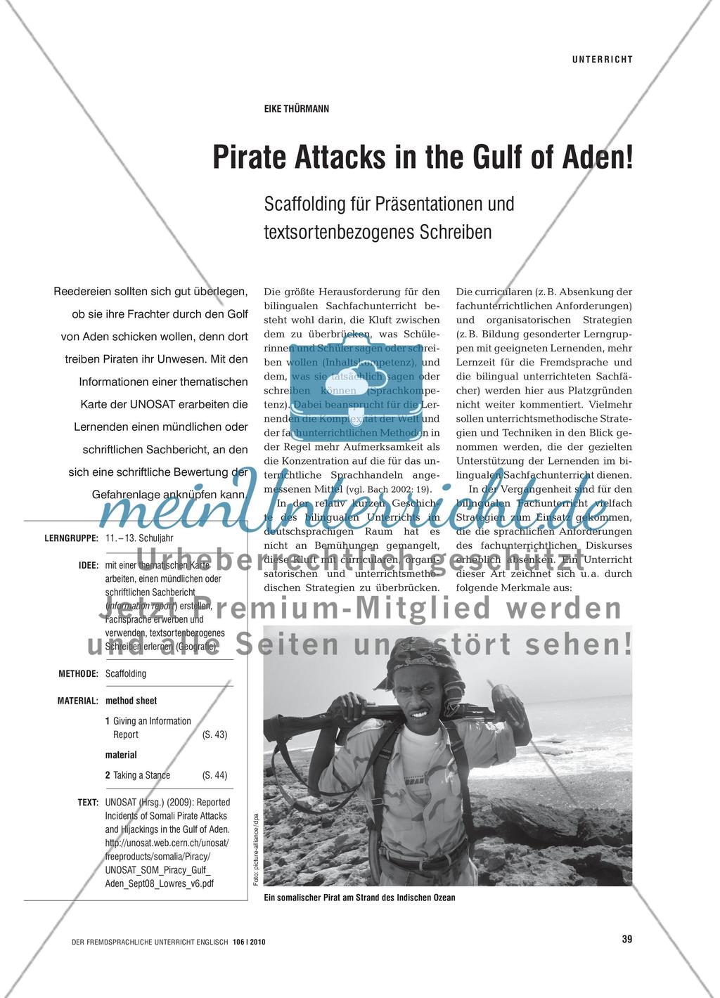 Pirate Attacks in the Gulf of Aden! - Scaffolding für Präsentationen und textsortenbezogenes Schreiben Preview 1