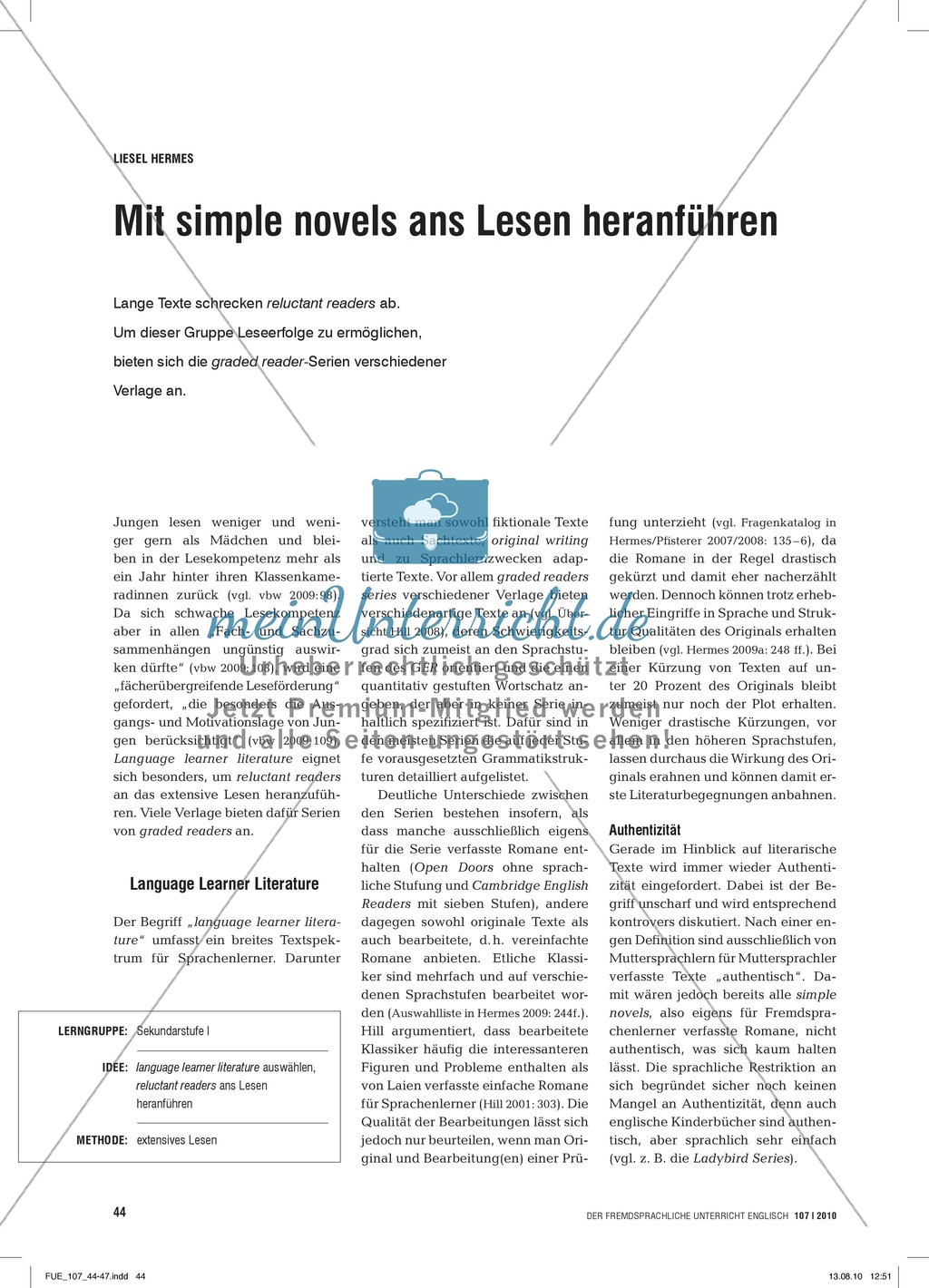 Mit simple novels ans Lesen heranführen: Praxisartikel Preview 1