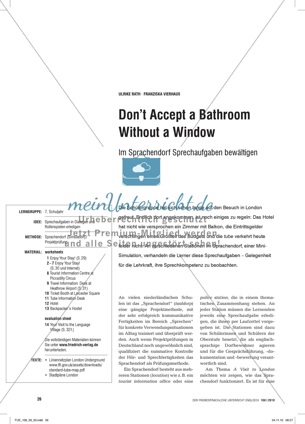 Don't Accept a Bathroom Without a Window. Im Sprachendorf Sprechaufgaben bewältigen: Praxisartikel Preview 1