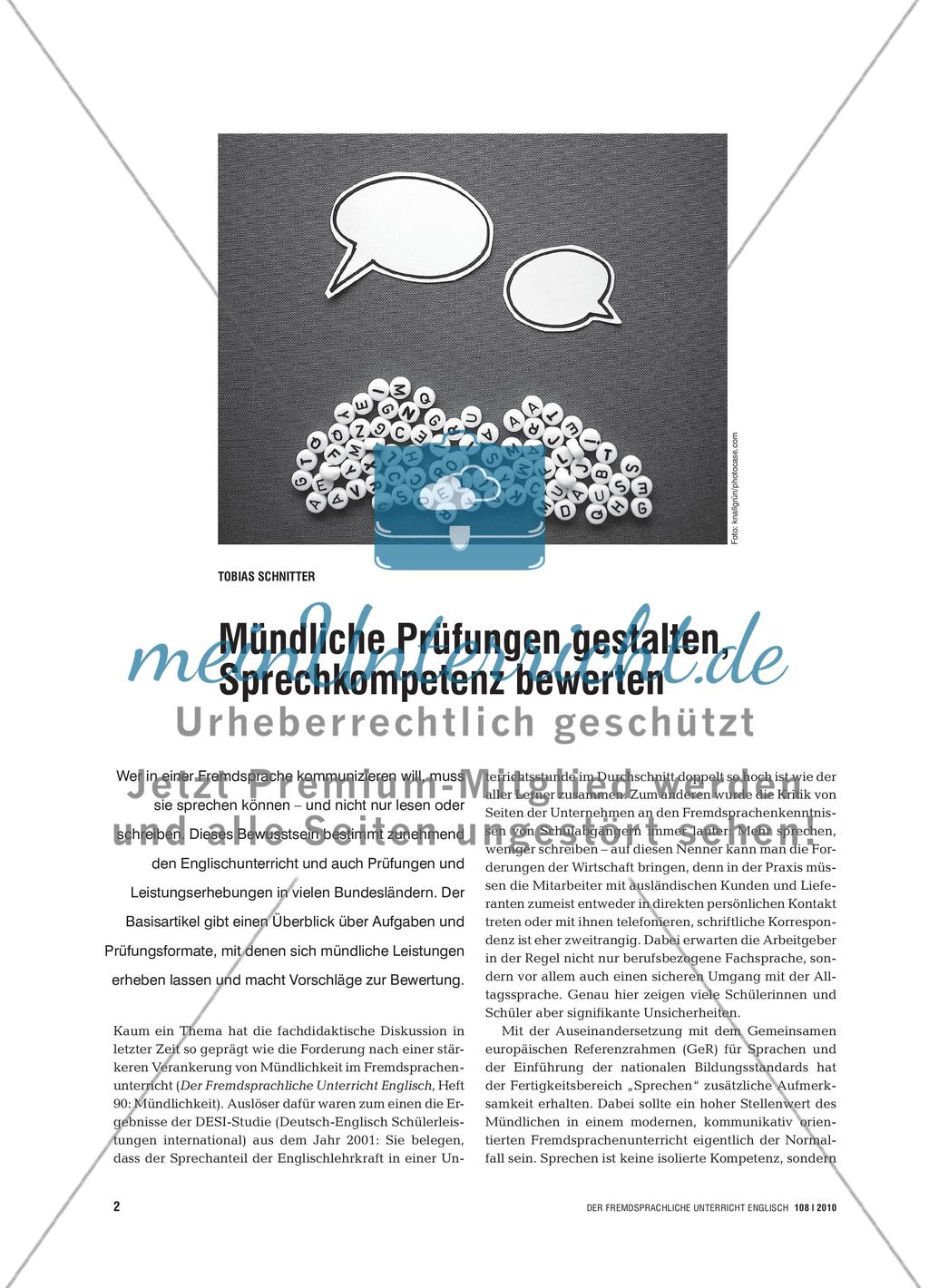 Mündliche Prüfungen gestalten, Sprechkompetenz bewerten Preview 1