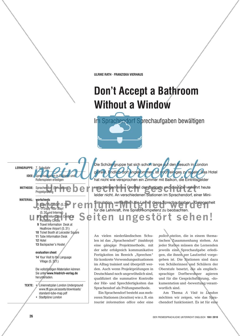 Don’t Accept a Bathroom Without a Window - Im Sprachendorf Sprechaufgaben bewältigen Preview 1