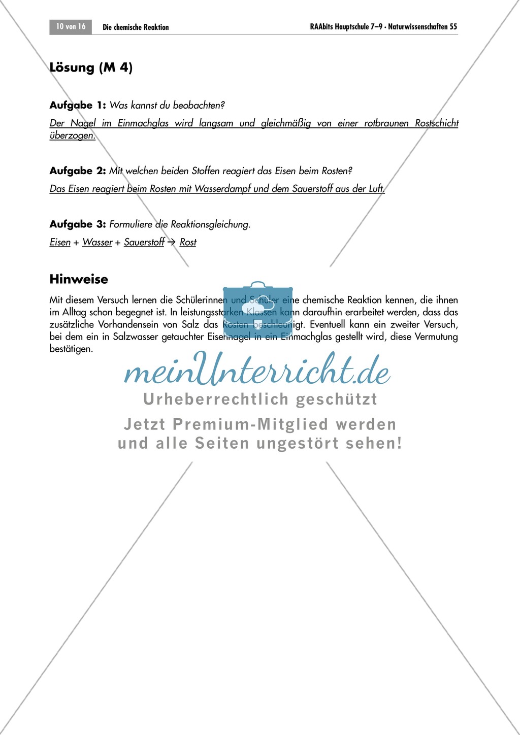 Rost bei Eisen - Ein Schülerexperiment zeigt eine langsame Reaktion + Hypothesen zu Edukten und Produkten und Reaktionsgleichungen Preview 2
