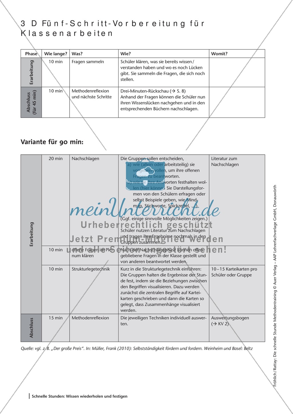 Methodenkompetenz: 5-Schritt-Methode zur Vorbereitung einer Klassenarbeit Preview 3