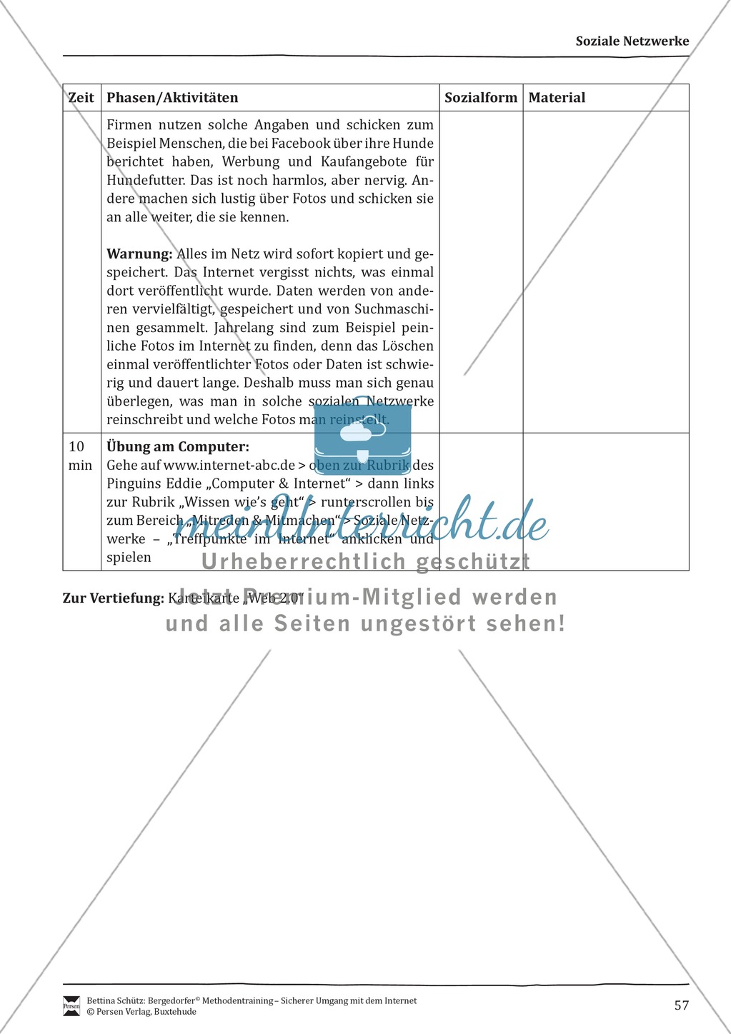 Soziale Netzwerke: Gefahren und Datenschutz + Verlaufsplanung Preview 3