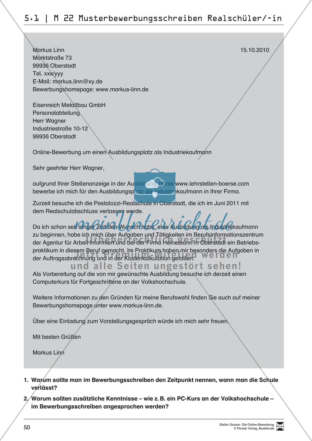 Eine ausführliche Onlinebewerbung schreiben + Lehrerhinweise Preview 8