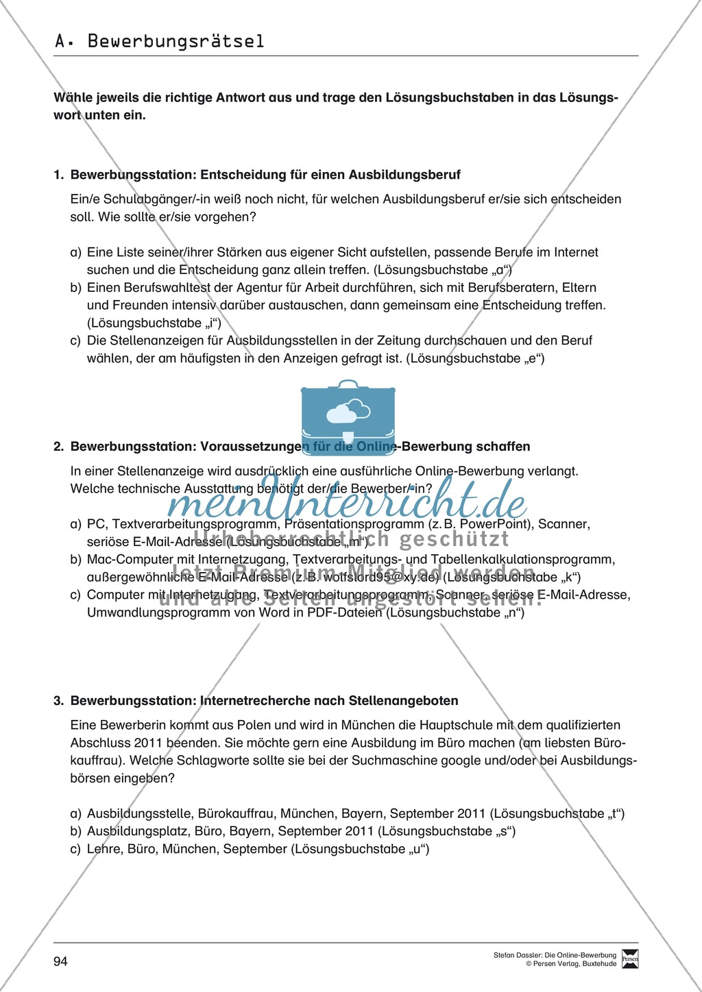 Kleines Wissensquiz rund um das Thema Bewerbungen mit Lösungen + Lehrerhinweise Preview 2