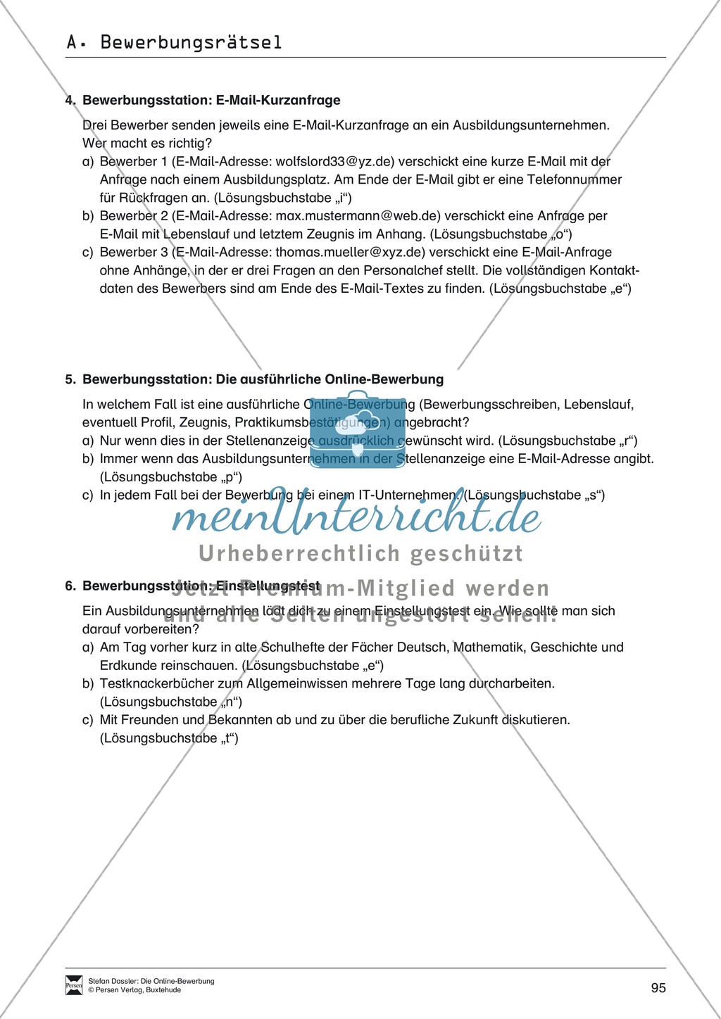 Kleines Wissensquiz rund um das Thema Bewerbungen mit Lösungen + Lehrerhinweise Preview 3