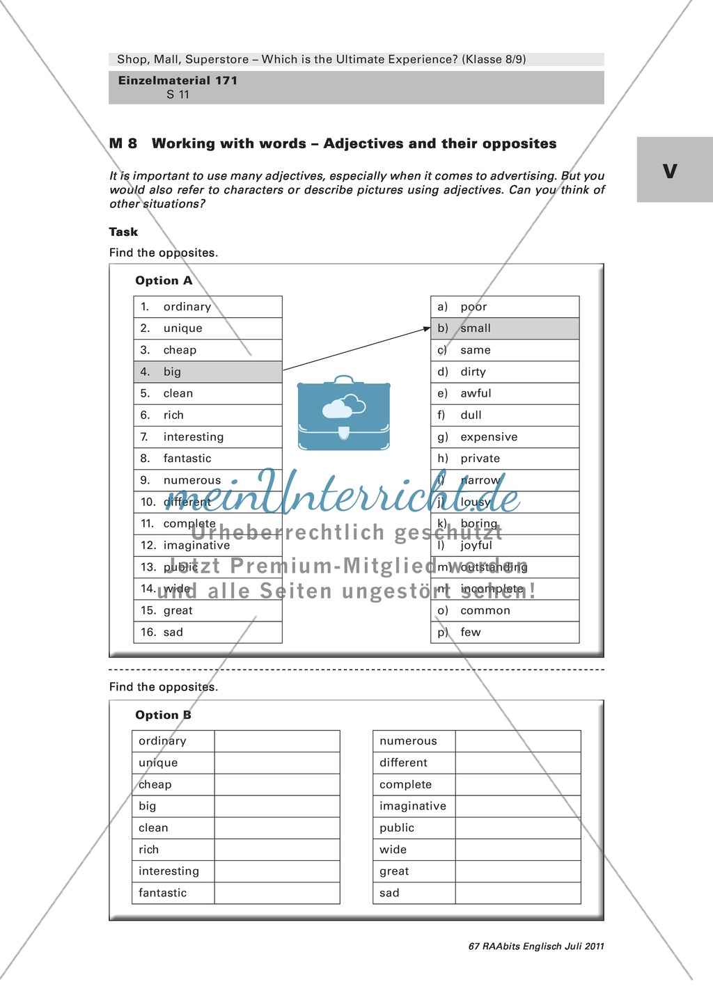 Adjectives and their opposites: Ein Worträtsel zum Verknüpfen und Erweitern des Wortschatzes. Preview 1