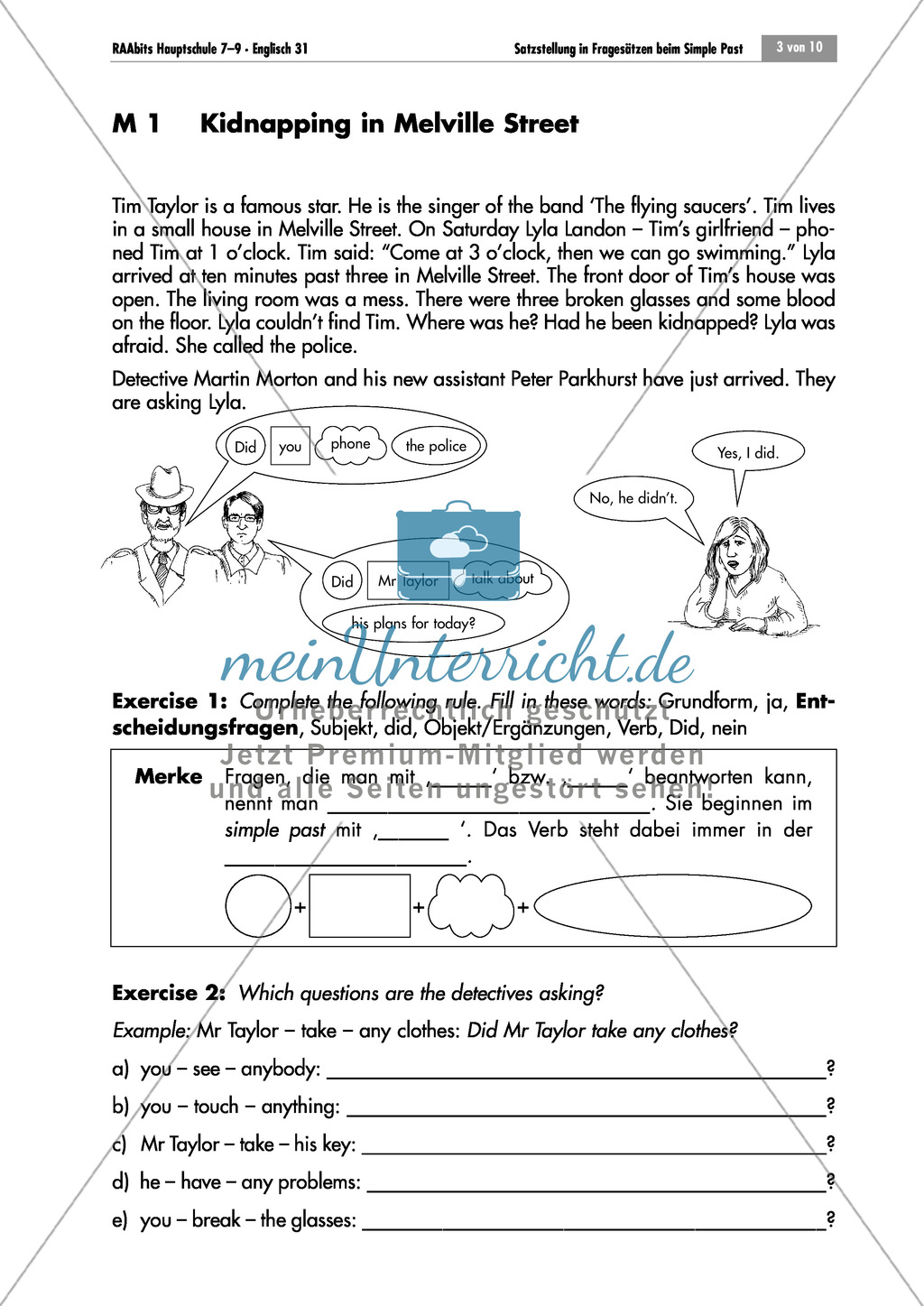Aufbau von Entscheidungsfragen im Englischen. Mit Schema, Lösungen und Hinweisen. Preview 1
