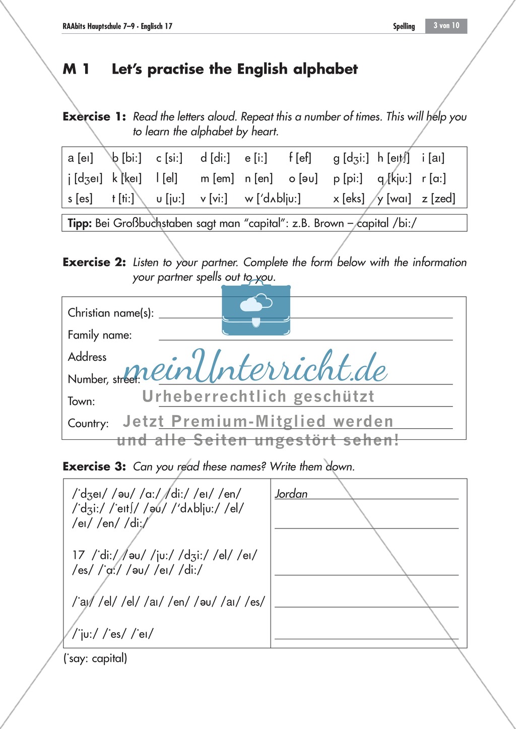 The English alphabet: Buchstaben in Lautschrift und Aussprache. Mit Höraufgabe + Lösungen und Hinweisen. Preview 1