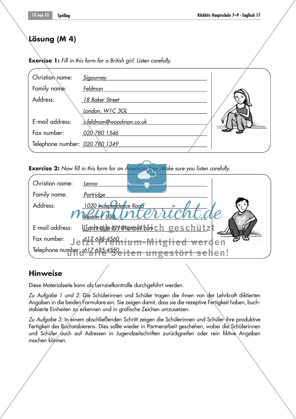 Listening comprehension of spelling: Zwei Steckbriefe zum Ausfüllen. Mit Lösungen und didaktischen Anmerkungen Preview 2