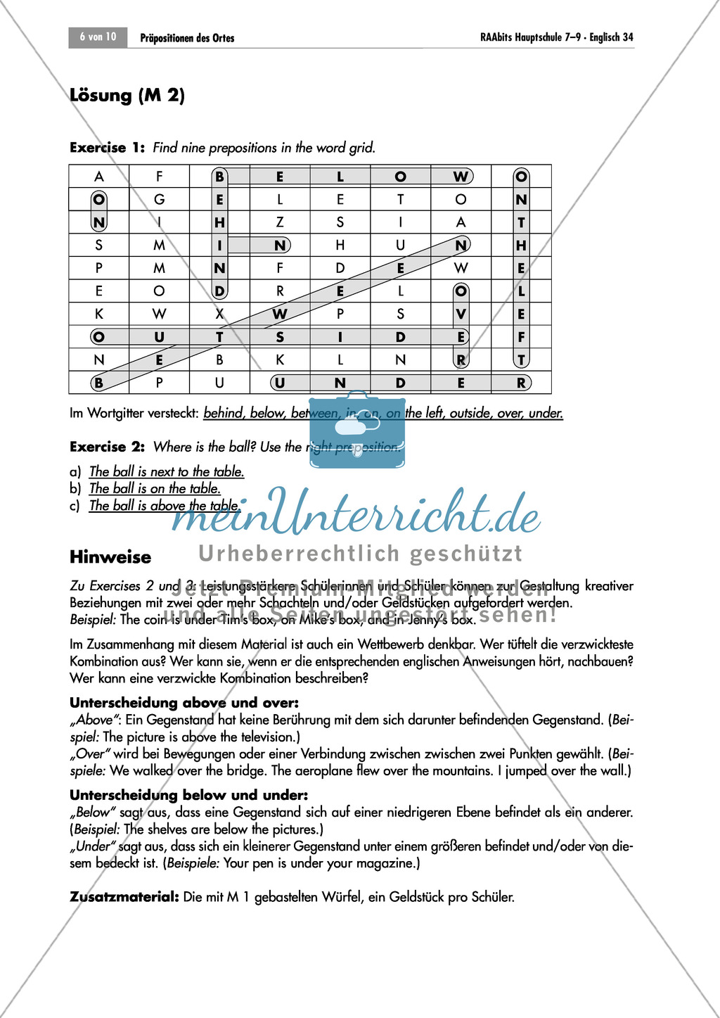 Übungen zur Wiederholung von Präpositionen des Ortes + Lösungen Preview 4