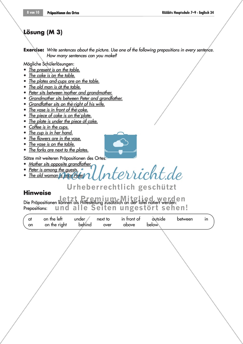 Übungen zur Wiederholung von Präpositionen des Ortes + Lösungen Preview 6