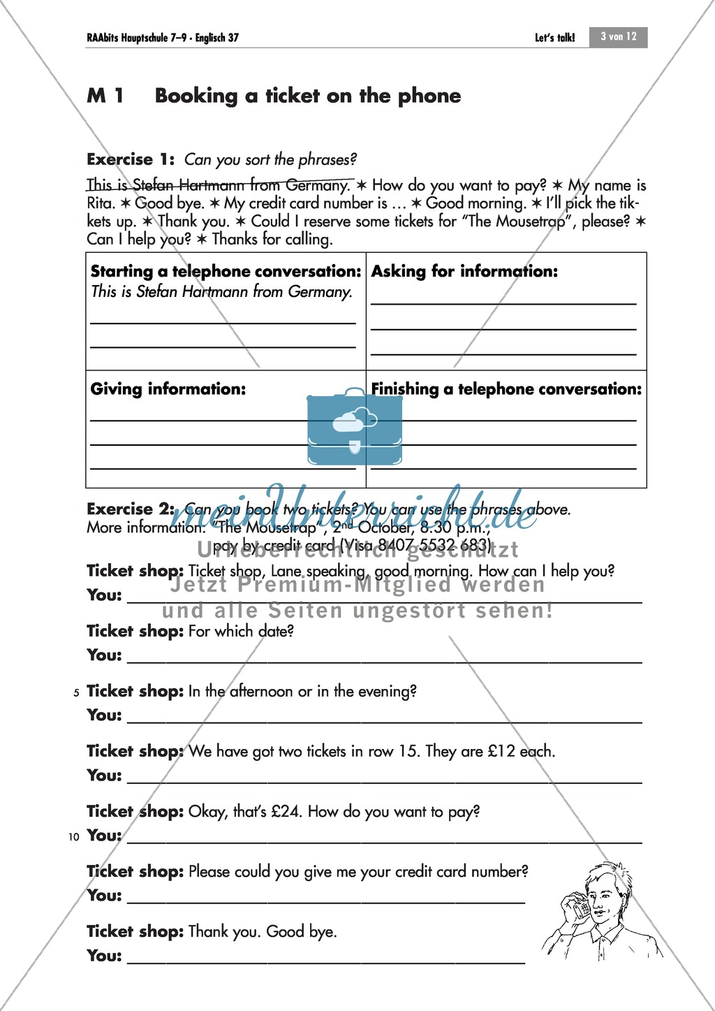 Booking a ticket and reserving a hotel room on the phone: useful phrases and completion of dialogues Preview 1