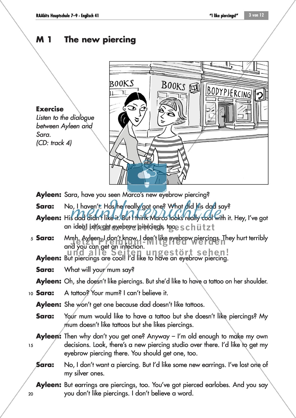 Piercings: listening comprehension and grammar work to the verb